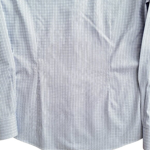 Slim-Fit Non-Iron Dress Shirt White with Blue Check Pattern 15.5 neck - Picture 5 of 10